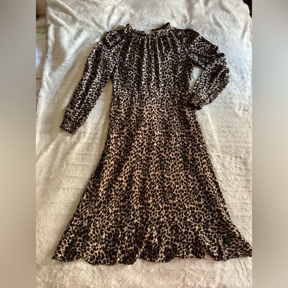 Ruffle Neck Peasant Leopard Print dress